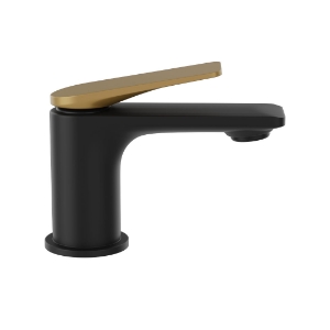 Picture of Single Lever Basin Mixer - Lever: Gold Matt PVD | Body: Black Matt