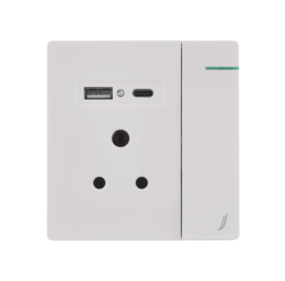 Picture of Three Pin Socket With Indicator And Big Switch And One Usb And One Type-C
