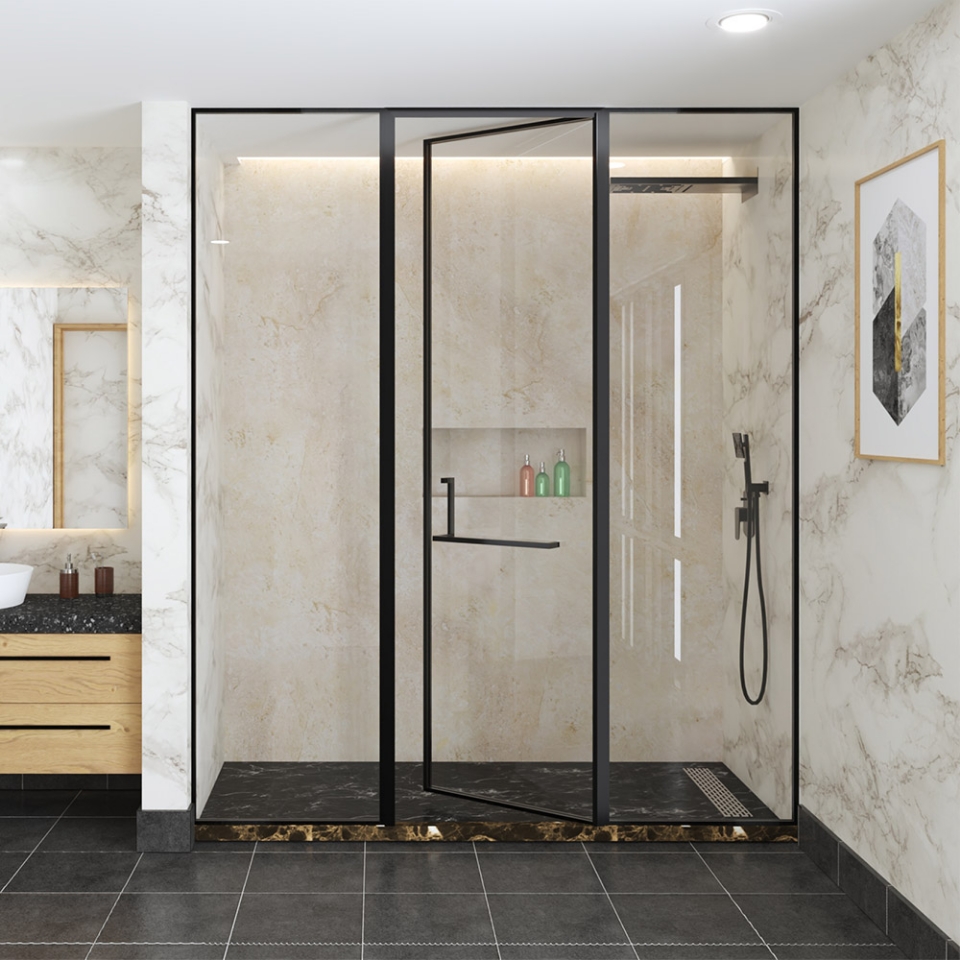 Picture of Beta Wall To Wall Shower Enclosure With 2 Fixed Glass