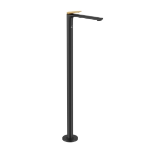 Picture of Floor Mounted Single Lever Basin Mixer - Lever: Gold Matt PVD | Body: Black Matt